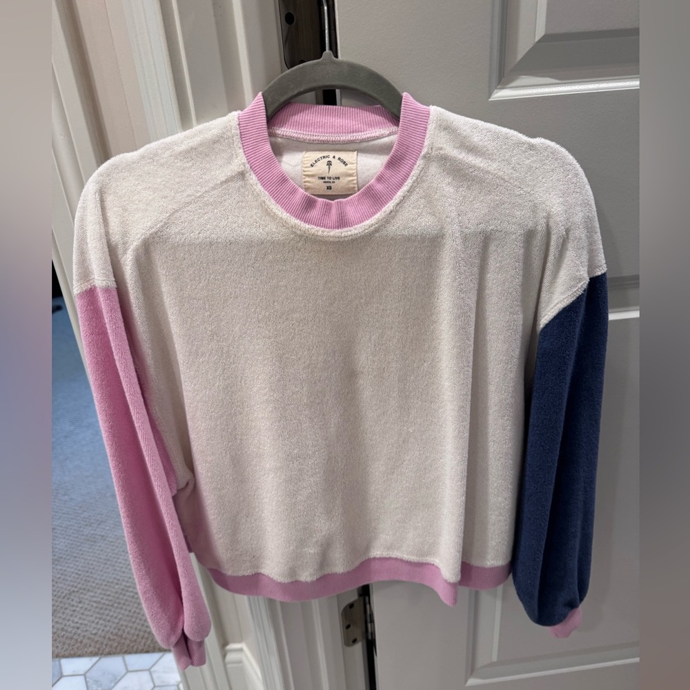 Electric & Rose Pink, White, and Blue Crew Neck Sweater